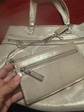Coach Shimmery Cream Patent Leather Tote